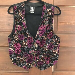 Vintage Up Front Floral Velveteen Vest size M Witchy Goth Cottage Core